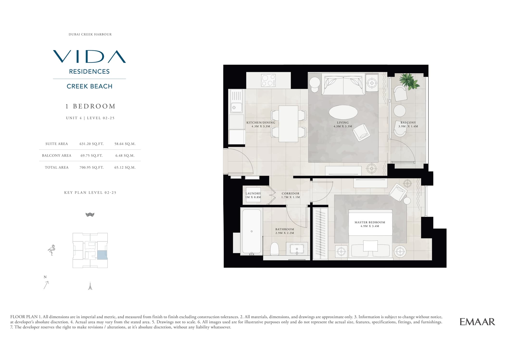 Vida Residences Creek Beach 1 Bedroom floor plan