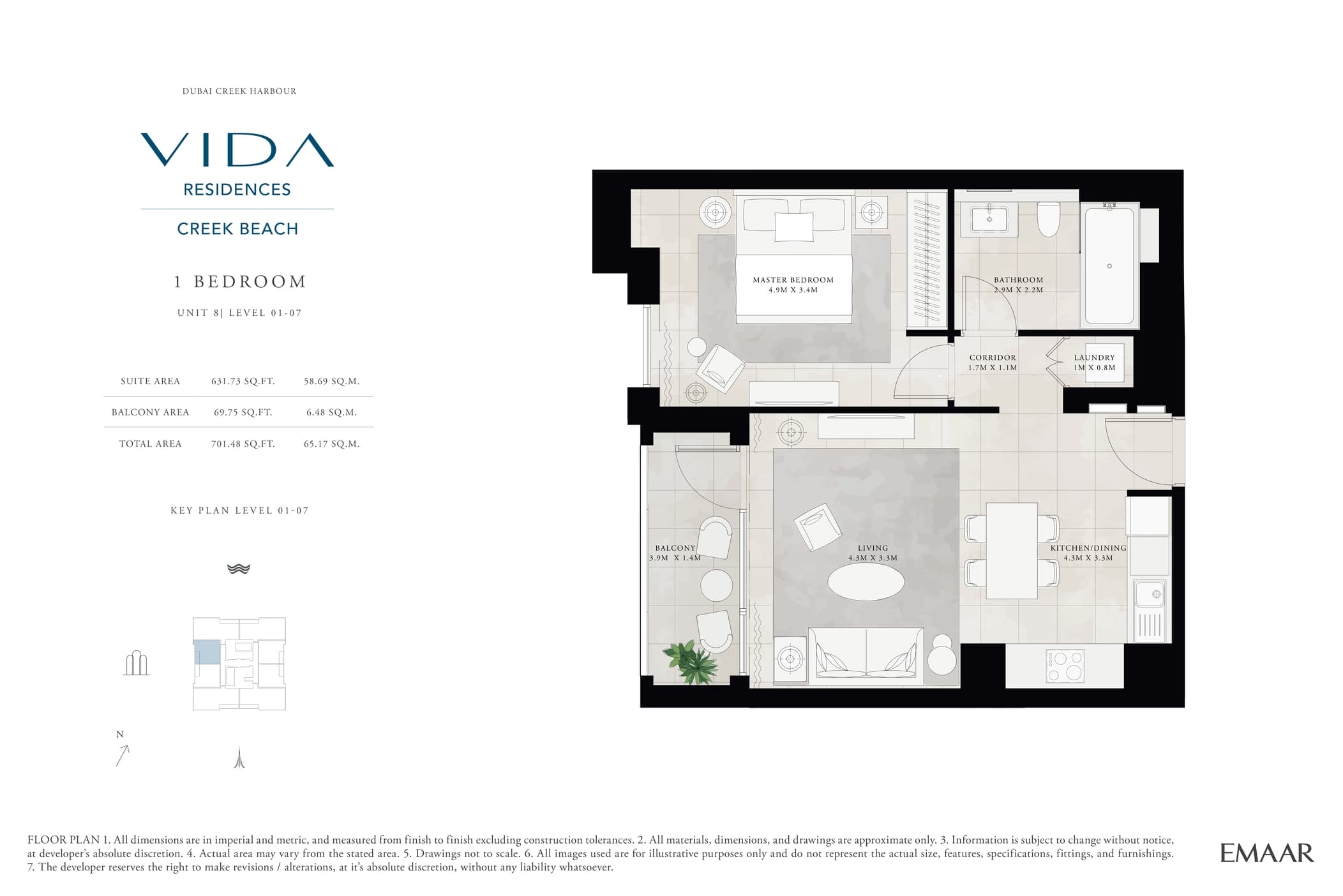 Vida Residences Creek Beach 1 Bedroom floor plan
