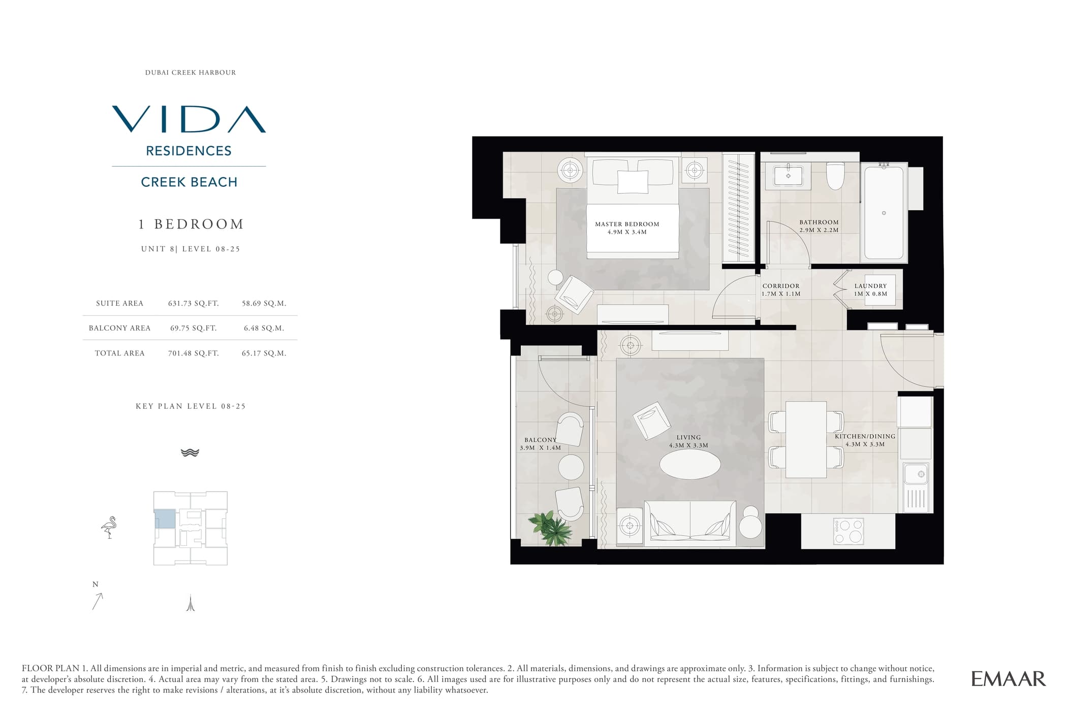 Vida Residences Creek Beach 1 Bedroom floor plan
