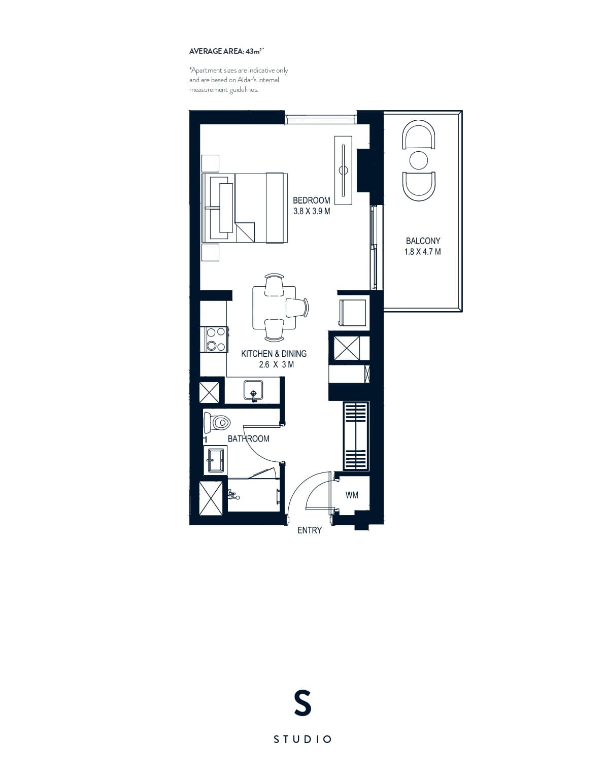 Waters Edge Apartments Studio floor plan