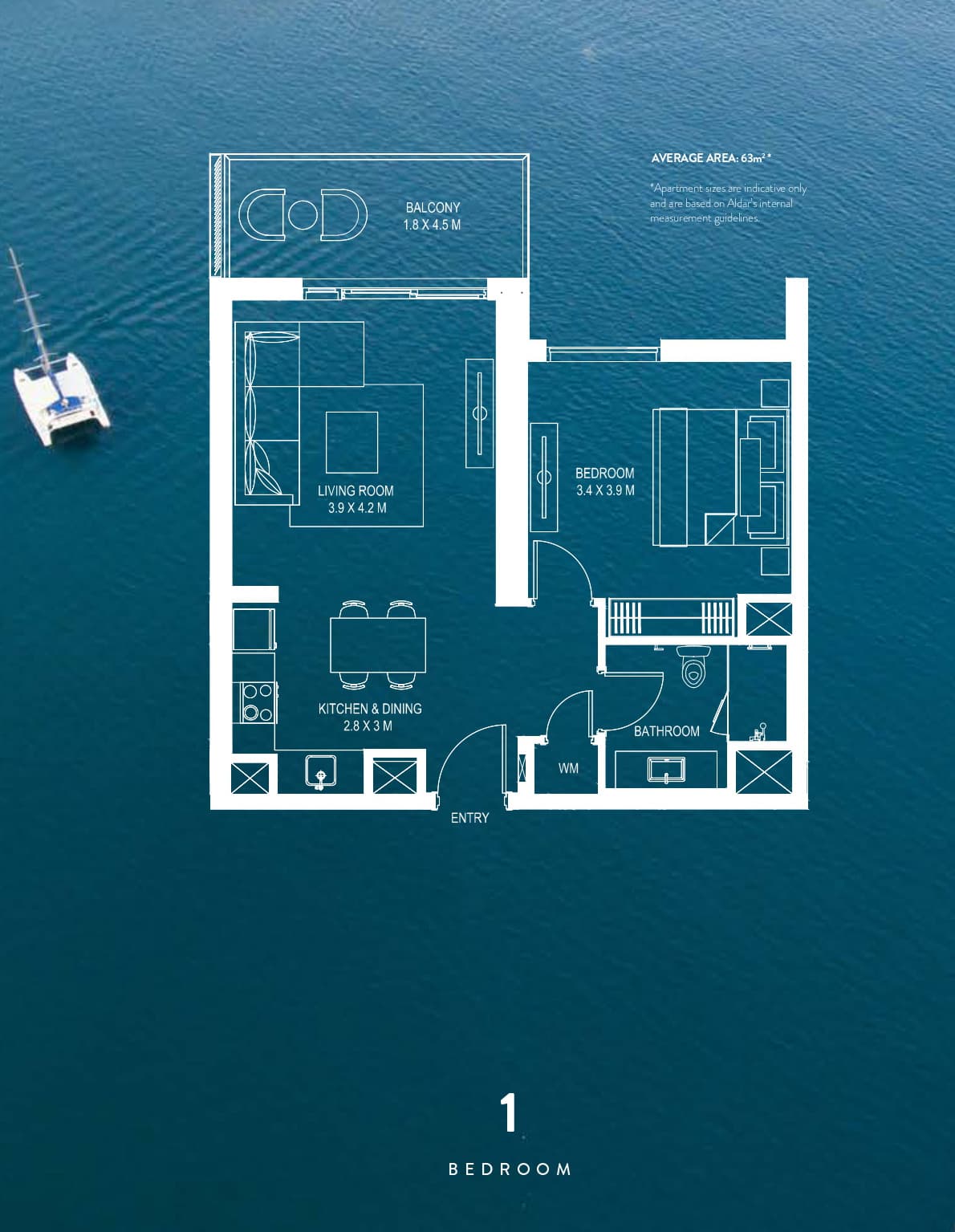 Waters Edge Apartments 1 Bedroom floor plan