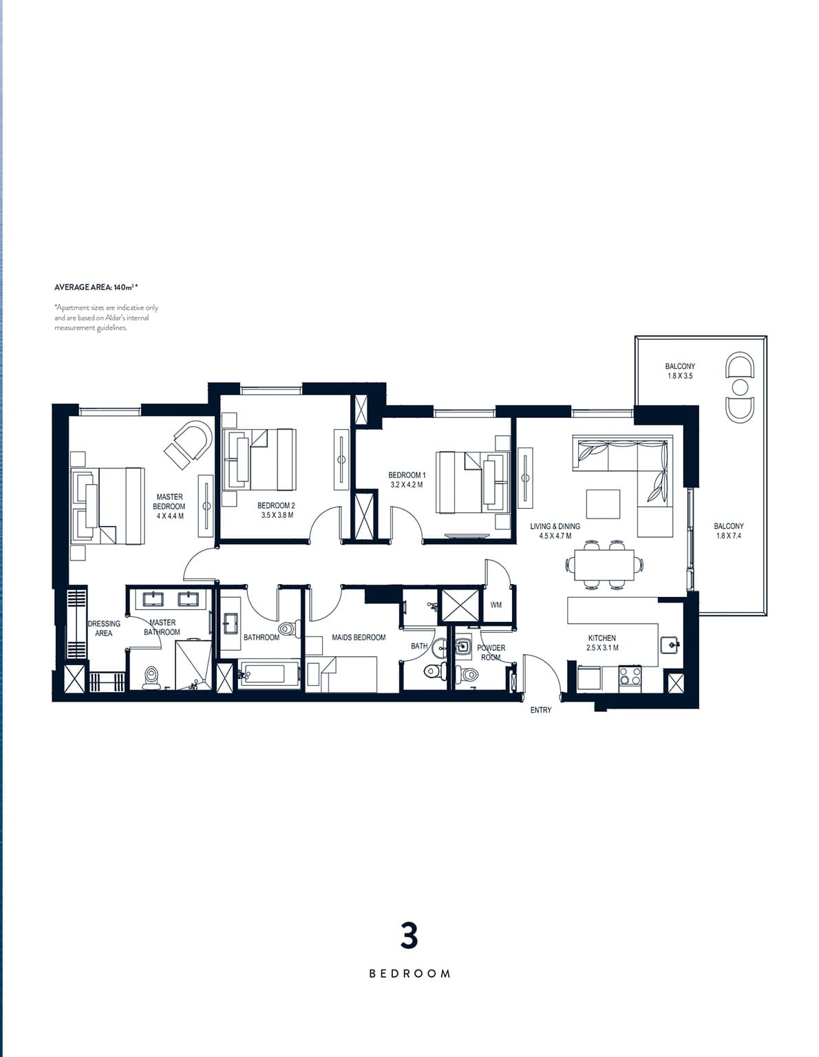 Waters Edge Apartments 3 Bedroom floor plan
